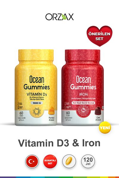 Ocean Gummies Vitamin D3 1000 Iu D3 60 Pcs & Ocean Gummies Iron 60 Pcs