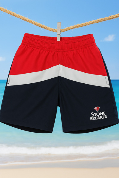 nacar çarşı Erkek Çocuk Kırmızı Renk Bloklu Havuz Deniz Şortu – Esnek Bel, Hızlı Kuruyan Kumaş, Cepli Model