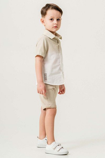 Gold Class Kidswear Short Sleeve Button 2 Piece Linen Boy Shorts Suit