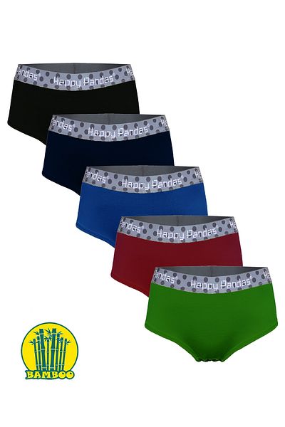 BRAINWEAR Women's 5 Pack Lycra Bamboo Digital Printed Hipster Boxer Briefs - Happy Pandas Creation