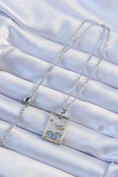 Store 316L سلسلة فولاذية فضية اللون حجر الزركون قلادة التارو على شكل قمر - TJ-BKO9252