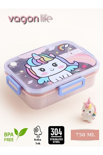 Vagonlife Cute Animals Single Layer Three Compartment New Generation Children's Lunch Box - Lunch Box 750 Ml.
