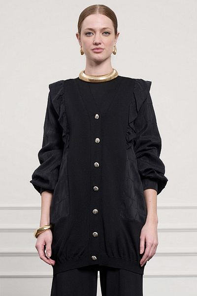 Nuss Ruffle Detail Buttoned Cardigan 6051 Black