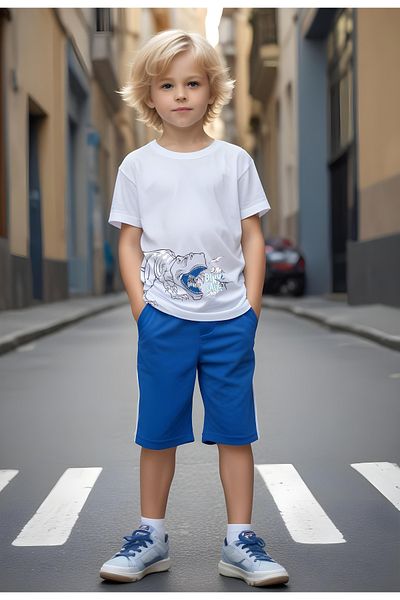 FYK KİDS Boy's Dino-Saur Printed Top and Bottom Set