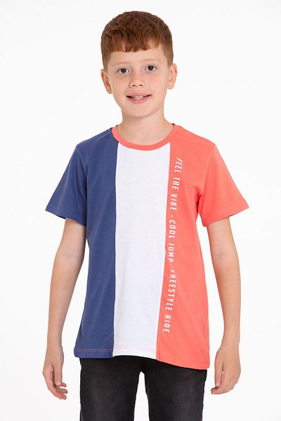 zepkids Crew Neck Short Sleeve Double Color Indigo Color Boy's Tshirt