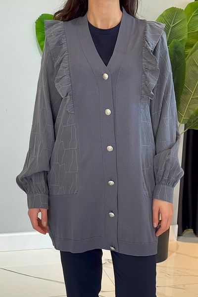 Nuss Ruffle Detail Buttoned Cardigan 6051 Anthracite