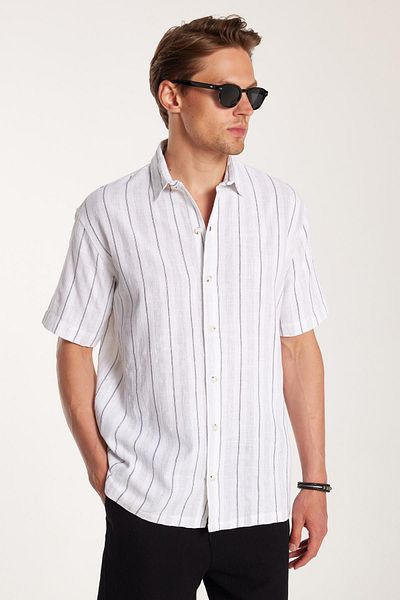 Tudors Ανδρικό πουκάμισο Relax Fit Oversize από βαμβακερό λινό εφέ ριγέ ειδικού σχεδιασμού