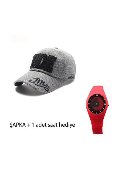 indirimvar Kışlık kalın pamuk Baskılı beyzbol şapkası unisex gri + saat