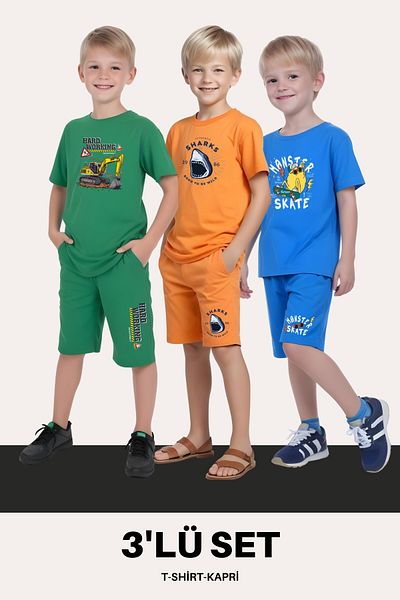 FYK KİDS Boys 3 Pcs Set T-Shirt-Capry Suits