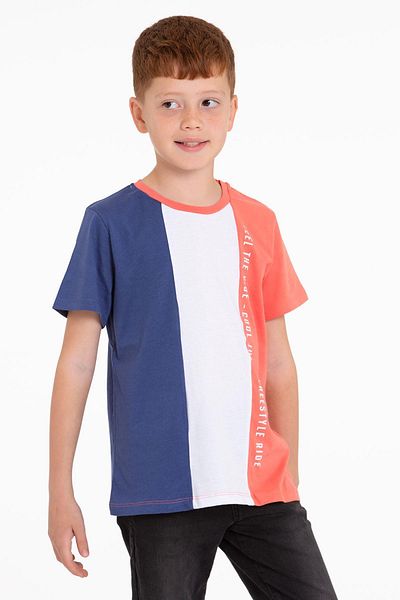 zepkids Crew Neck Short Sleeve Double Color Indigo Color Boy's Tshirt