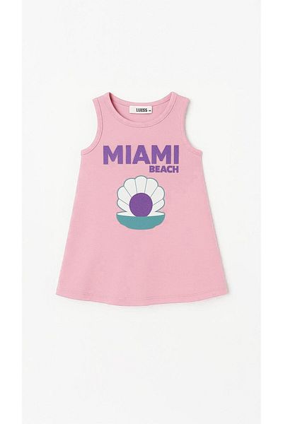 LUESS Girl's 100% Cotton Printed Dress - Powder (3-4 Years - 8-9 Years)