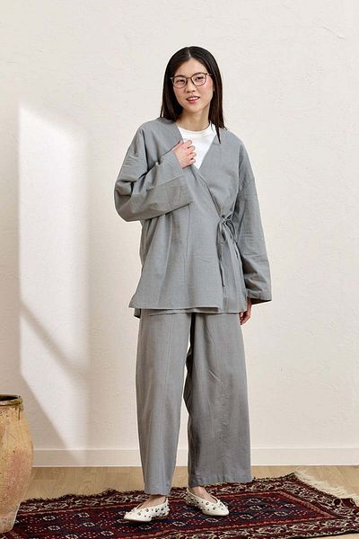 Ceylan Otantik Gray Organic Linen Tunic & Baggy Trousers Set