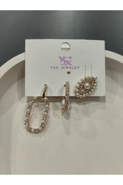 Bijutek Bijouterie Gold Stone - Multi Metal Women's Earrings with Pearls and Dangle Jewelry