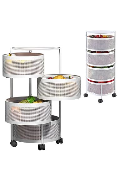 Cady One 4-Tier Revolving Kitchen Organizer, Metal Round Kitchen Storage Rack