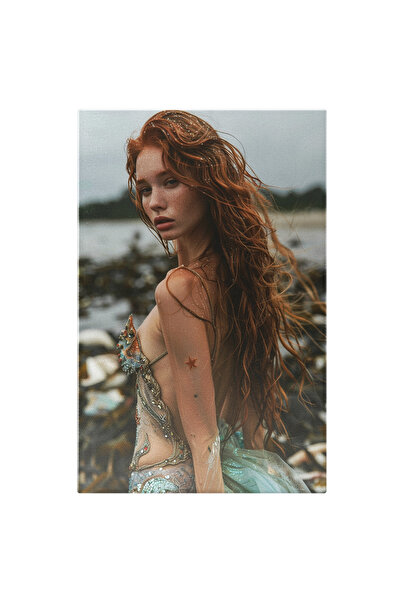 StoryGift Romania Tablou Canvas: Portret Femie Roșcată cu Stea pe Braț- Frumusețe Pictura Digitala