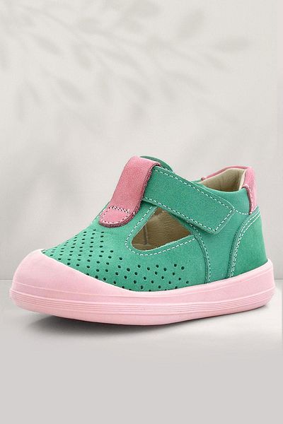 Rakerplus Shaun Genuine Leather Water Green Pink Velcro Anatomical Baby Girl Sandals