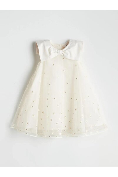 LC Waikiki LCW Kids Ekru Kurdele Detaylı Kız Çocuk Dantel Elbise