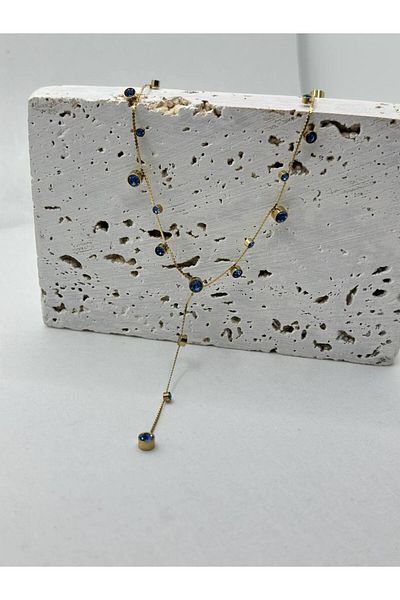 lysiaaccessory Blue Zircon Stone Detailed Y Model Low-Cut Necklace
