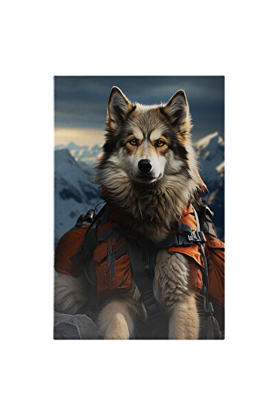 StoryGift Romania Tablou Canvas: Visător în Sălbăticie Călatoria Lungă prin Munți a Lupului Voiajor Iarna Pictura
