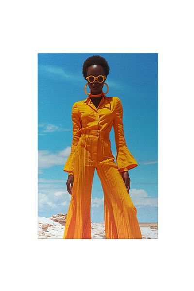 StoryGift Romania Canvas Painting Old Fashion African Woman in Orange Costume with Glasses and Earrings Ro