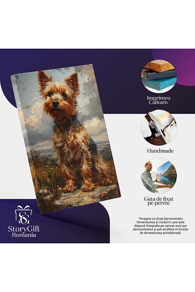 StoryGift Romania Tablou Canvas Pretty Dog Cu Zgarda Si Ochii Tristi Sta Singur Pe O Piatra In Mijlocul Unui Cam