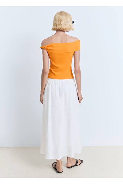 MANGO Woman Ασύμμετρη μπλούζα χωρίς λουράκια