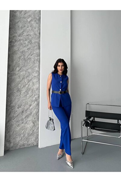 Bella Breeze Γυναικείο γιλέκο με ζώνη παντελόνι palazzo Διπλό κοστούμι