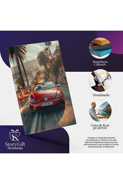 StoryGift Romania Canvas Painting 100 x 70CM Speed ​​Sports Car Volkswagen Cabrio in Motion Next to ,STG