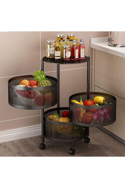 Cady One 3-Tier Revolving Kitchen Organizer, Metal Round Kitchen Storage Rack