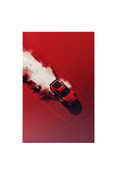 StoryGift Romania Tablou Canvas Masina Rosie Sport care Merge cu Viteza pe un Drum cu Nisip Rosu, Red Sports Car