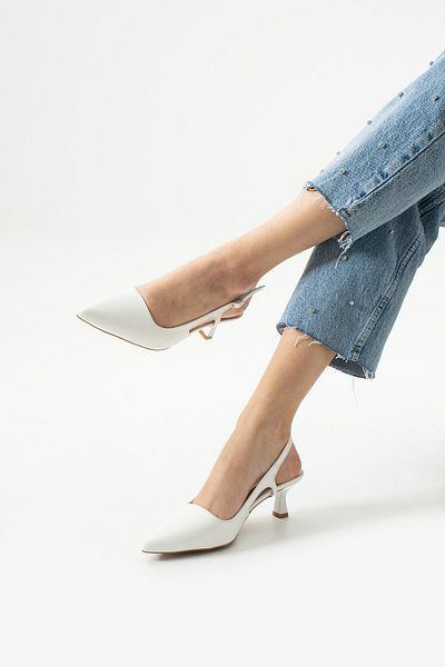 Pazzyonez Women's White Short Heeled Pointed Toe Open Heel Classic Heeled Shoes