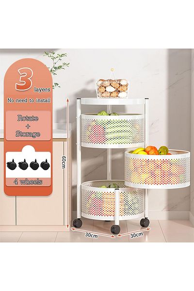 Cady One 3-Tier Revolving Kitchen Organizer, Metal Round Kitchen Storage Rack