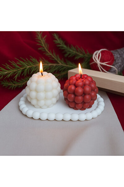 aymumi home Romantik Bubble Mum İkili Set – Kırmızı Beyaz Renkli El Yapımı Mu...