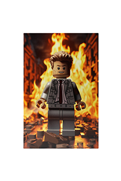 StoryGift Romania Tablou Canvas: Barbat Furios Lego cu Orasul Arzand in Spate...