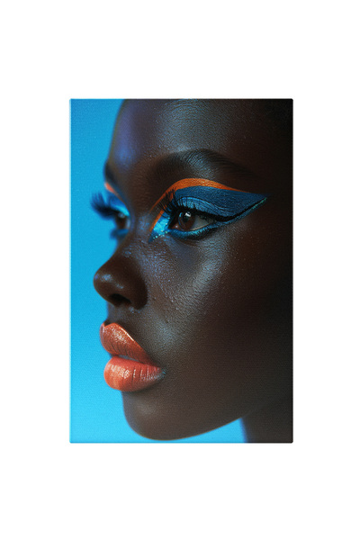 StoryGift Romania Tablou Canvas Doamna cu Pielea Neagra cu Machiajul Ochilor Albastru-Portocaliu si Buzele Mari