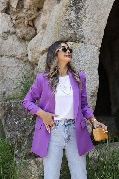 bytugcekaya Purple Sleeve Gather Detail Blazer