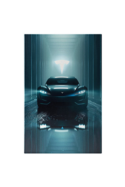 StoryGift Romania Tablou Canvas Tesla Autoturism de Culoare Neagra cu Faruril...