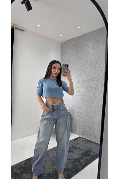 Neva Wear Blugi cu picioare largi Vintage Wash talie înaltă pentru femei