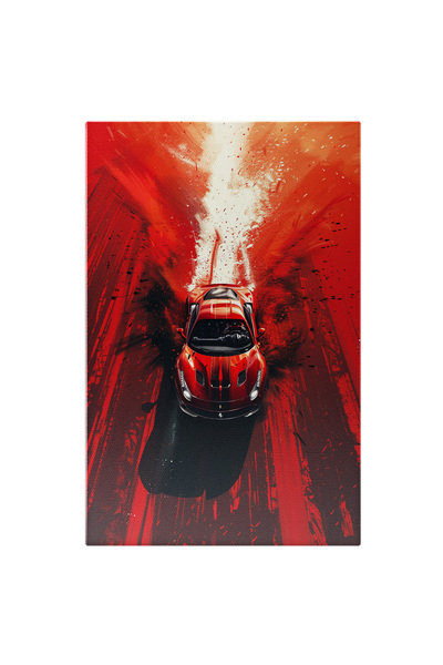 StoryGift Romania Tablou Canvas The Red Car Luxury pe o Strada Pustie Rosie c...