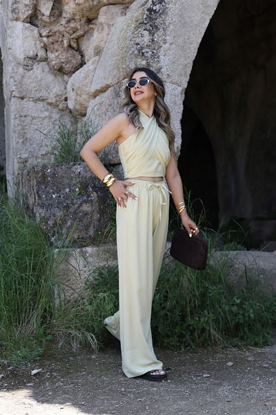 bytugcekaya Lime neck tie linen suit