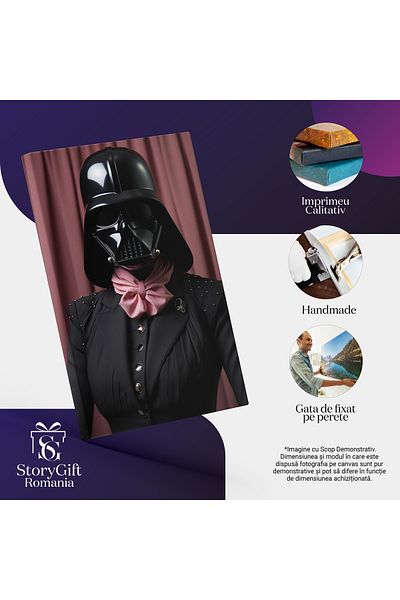 StoryGift Romania Tablou Canvas: Portret Robot Negru In Costum Războiul Stelelor Filme Sf Cu Funda Roz Pictura Di
