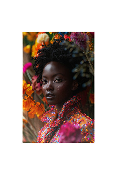 StoryGift Romania Tablou Canvas Black Lady in Costum cu Margele Colorate si O...