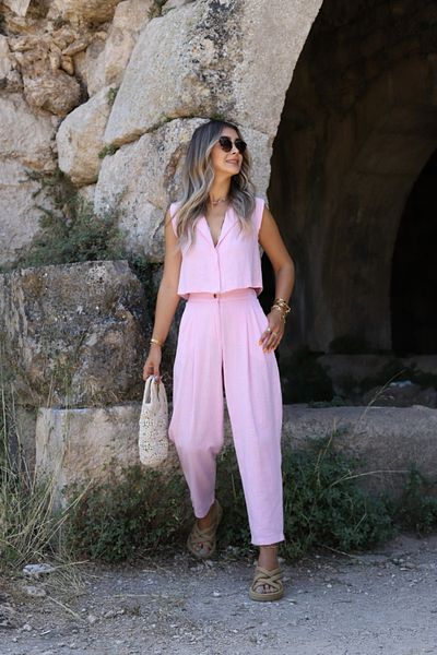 bytugcekaya Σετ λινό καρότο με ροζ γιλέκο Candy