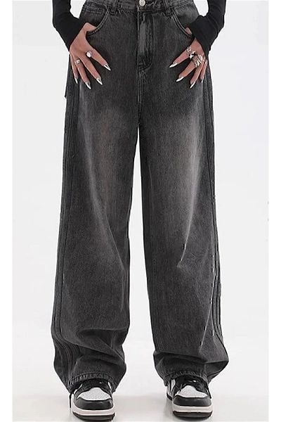 ramcy Pofidi Pantaloni largi, negri, vintage, spălați