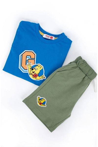 Haribo Boy's Combed Cotton Shorts Suit / Blue - Green