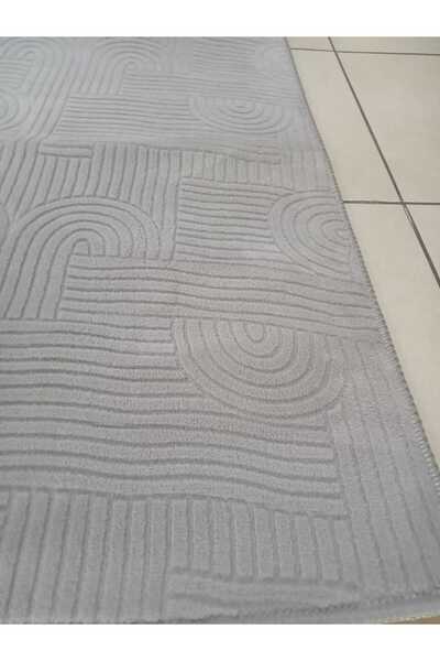 KARAR HALI 80x150 Ölçüsünde Bohem Gri-krem Renkli Makinede Yıkanan Rölyef Kaymaz Taban Yolluk