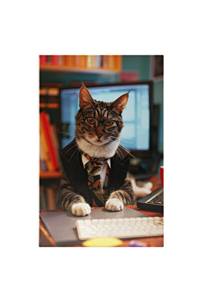 StoryGift Romania Tablou Canvas Pisica Serioasă Lucrează la Birou cu Ochelari...