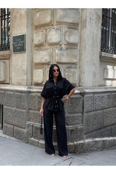 Friday Mood Women's Lacing Detailed Shirt and Pants Set
