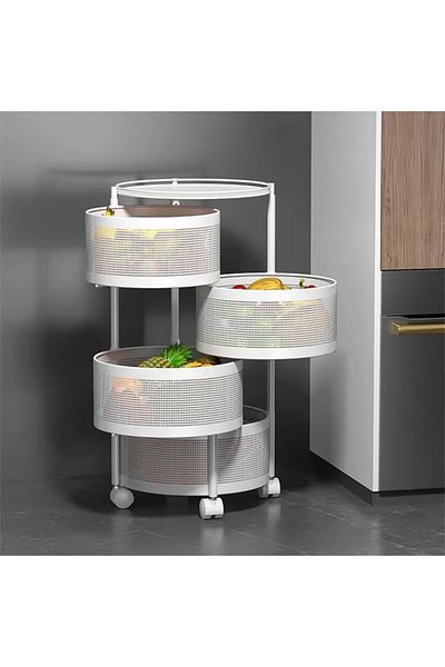 Cady One 4-Tier Revolving Kitchen Organizer, Metal Round Kitchen Storage Rack