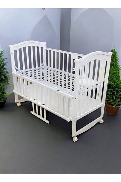 BabyCara Crib Wooden Baby Bed with Elegant Design With Iron Base 3 Heights Adjustable and Mosquito Net 120x60